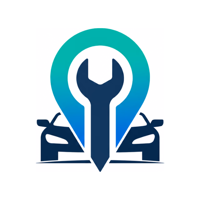 The Otomiks emblem: a wrench inside a map pin, with two vehicles beneath it