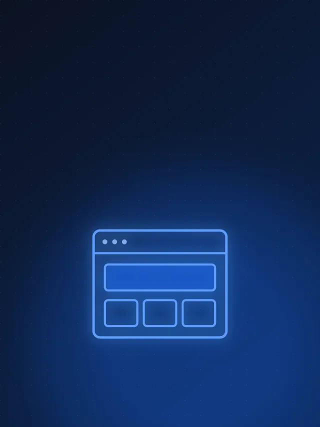 A browser window containing page layout blocks on a dark navy background
