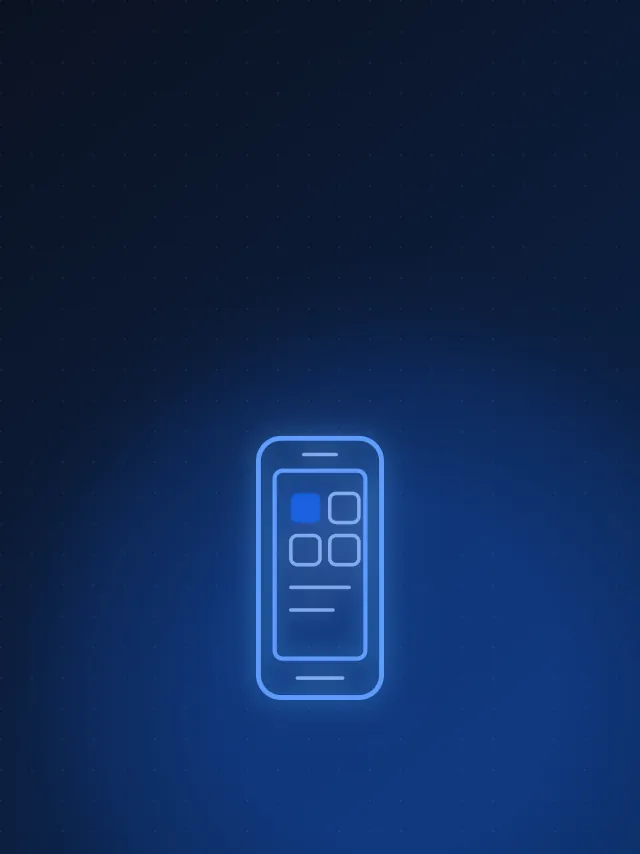 A phone with app icons on its screen, on a dark navy background