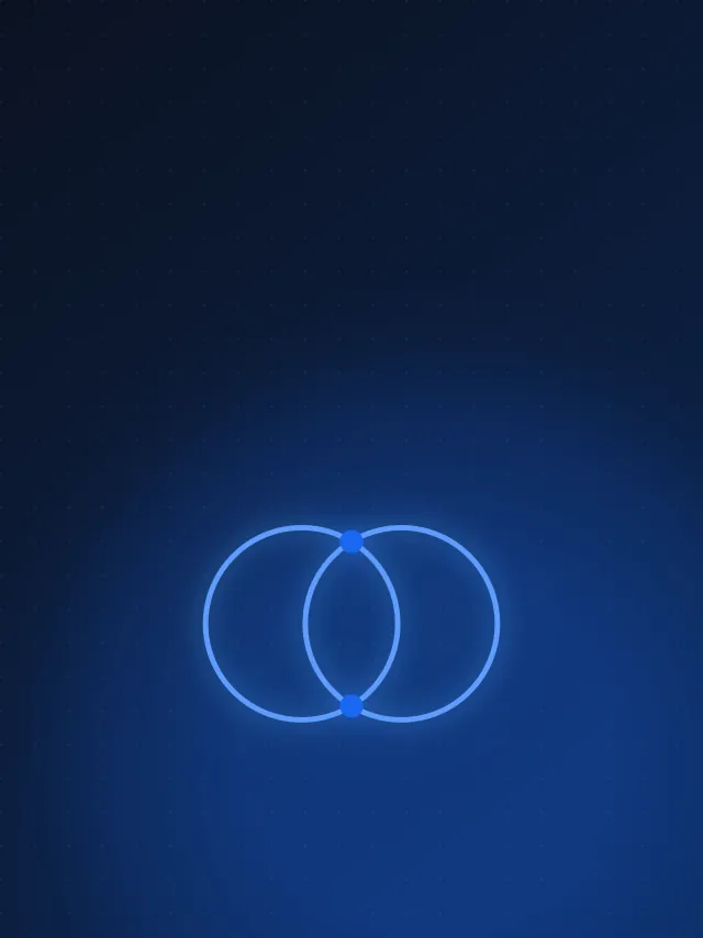 Two interlocking rings with their intersection points marked, on a dark navy background
